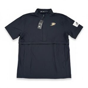 NWT Adidas Anaheim Ducks Sideline Short Sleeve 1/4 Zip Coach Jacket Mens M Black